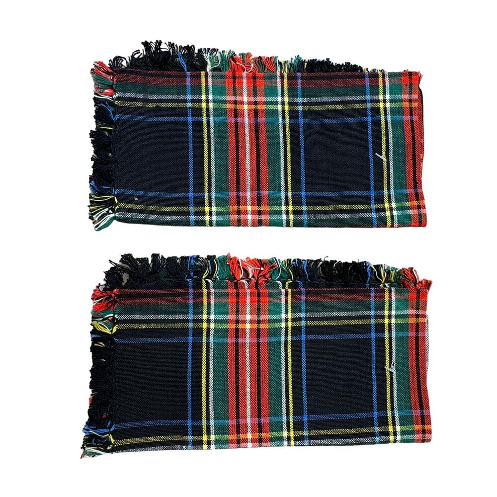 PARK B. SMITH HOUSE NAPKINS (2) Tartan Black Plaid 100% COTTON  NWT New